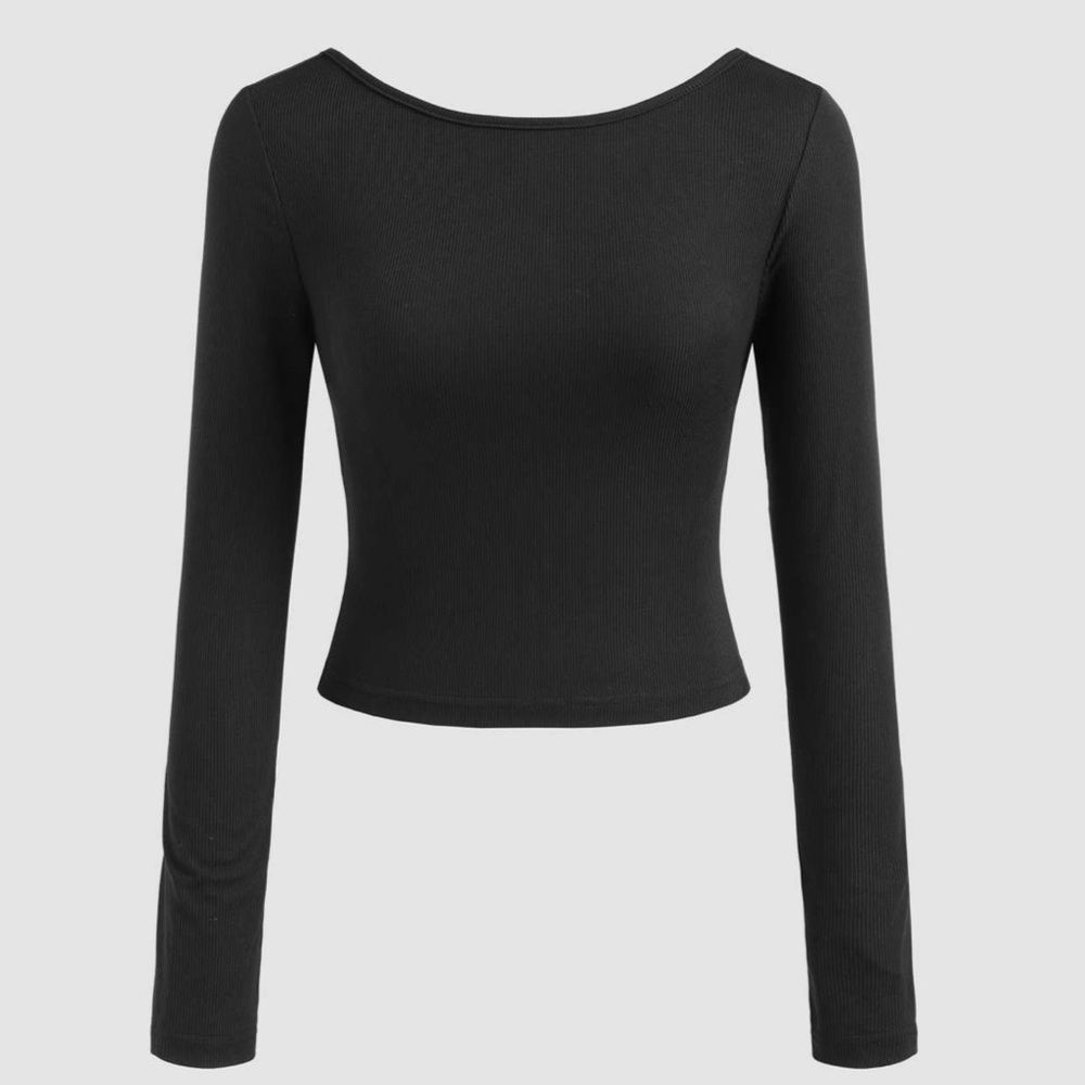 Cider Black Backless ROUND NECKLINE LONG SLEEVE TOP